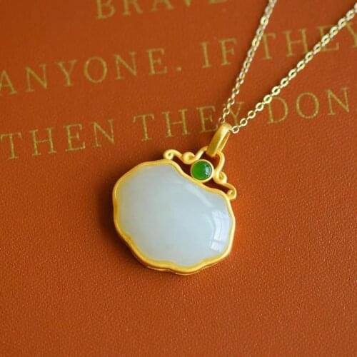 Hetian Jade Necklace Womens Genuine Natural Pendant Womens Ruyi Safety Lock Long Life Jade Lock Jade Pendant to Give Mom Jewel