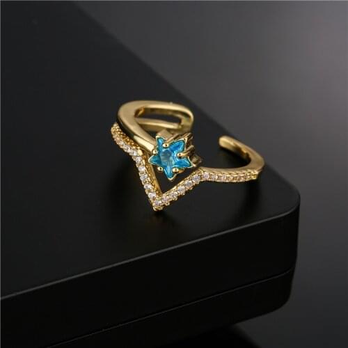 2021 New Fashion Gold Color Copper Open Finger Ring Unique Design Star CZ Women Wedding Ring Engagement Jewelry Gift Dropship