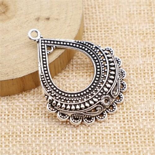 13pcs 35x43mm antique silver Drop-shaped earring connector charms diy retro jewelry fit Earring keychain hair card pendant