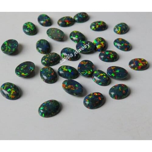 50pcs/ lot 6x8mm Oval Opal OP32 Black Oval Fire Opal Stone ,Synthetic Opal Stone, Oval Cabochon Opal