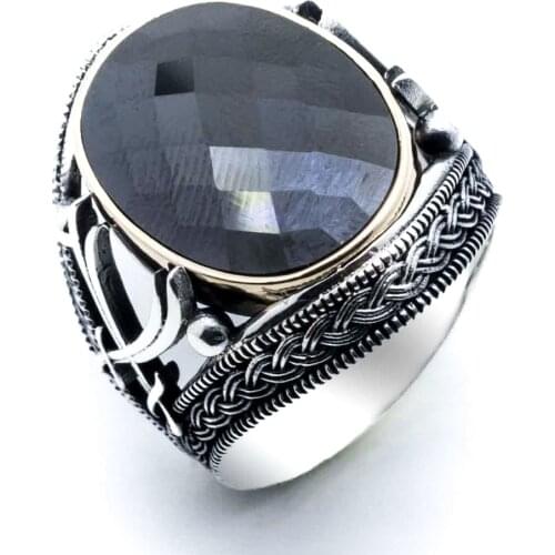 925 sterling Silver Black Zircon Cubic Zirconia Sword Detailed Ring