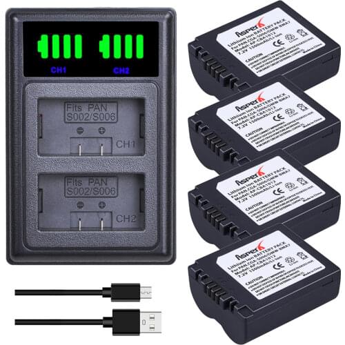 4Pcs CGA-S006 DMW-BMA7 Batteries + LED Daul USB Charger for Panasonic Lumix DMC-FZ7 FZ8 FZ18 FZ28 FZ30 FZ35 FZ38 FZ50 Camera