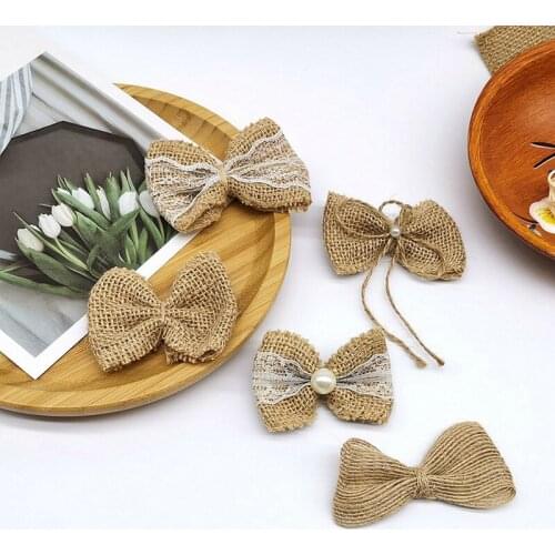 Natural Jute Burlap Ribbon Bow Diy Wedding Ribbon Decoration Accessories Festival Supplies Party Crafts Bow Linen lace bow