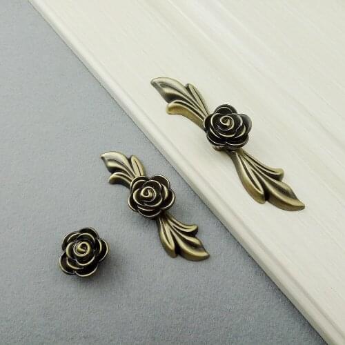 Antique Bronze Leaf Flower Furniture Handle Kitchen Cabinets Sliding Door Drawer Knob Wardrobe Cupboard Dresser Push Pull Handle