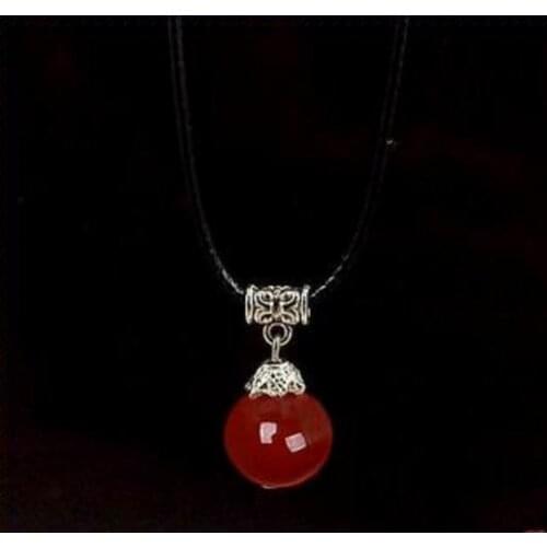Free shipping BEAUTIFUL 12MM ROUND RED RUBY AGATE PENDANT LEATHER NECKLACE