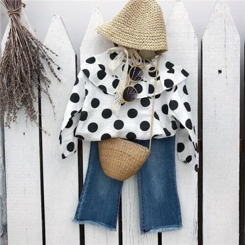 Girls Blouses Fashion Polka Dot Lace Splice Kids Clothing Long Sleeves Shirt For Girls 2 3 4 5 6 Y Baby Girls Tops Spring Autumn