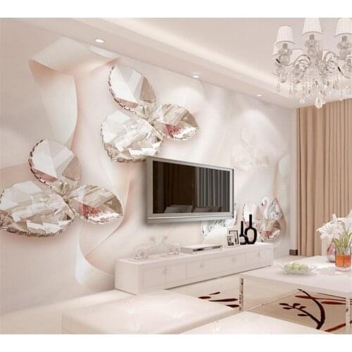 Beibehang Large Custom Wallpapers Pink Ribbon Crystal Swan Jewelry Leaf 3d TV Wall Decorative Wall