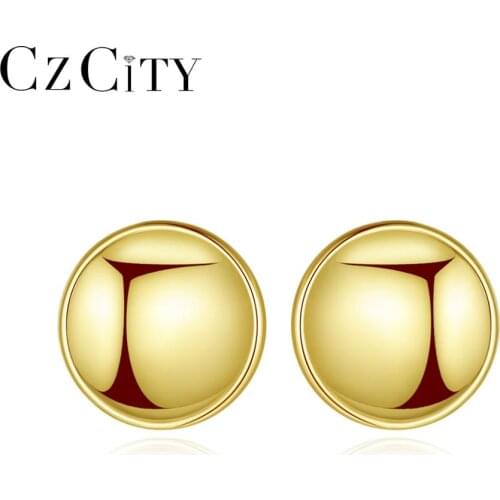 CZCITY Minimalist Gold Plated 925 Sterling Silver Small Round Stud Earrings for Women or Men Femmes Fine Jewelry Gift SE0376