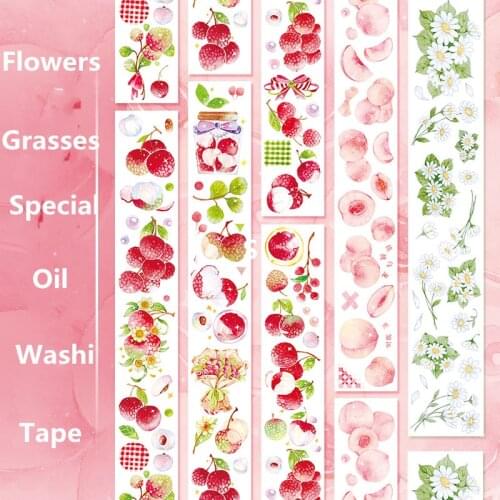 Beautiful Flowers Grasses Special Oil Washi Tapes Junk Journal Masking Tape Adhesive Tape DIY Scrapbooking Washi Stickers Label