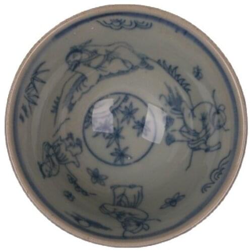 Collection of Ming Dynasty blue and white figure bowl with lotus petal pattern in Jingdezhen, China