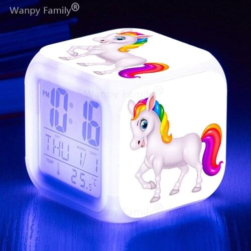 Pink Love Unicorn LED Alarm Clock Large screen multi-function glowing LED color change digital alarm clock for kids party gifts