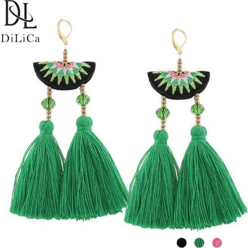 DiLiCa Fashion Women Drop Dangle Earrings Bohemian Fringe Earrings Female Boho Long Tassel Earring Jewelry pendientes flecos