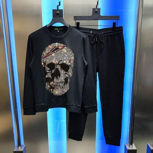 100% Cotton Black Top Quality Camouflage Skull Mens Tracksuit Hip-Hop Fashion Sets Classic Loose Pullover Autumn Winter