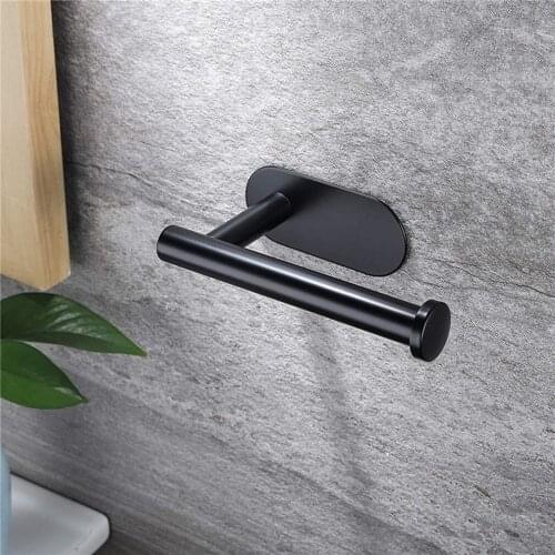 Stainless Steel Toilet Roll Paper Holder Black Silver Kitchen Paper Tower Holder Self Adhesive Wall Mounted Tissue Towel Rack
