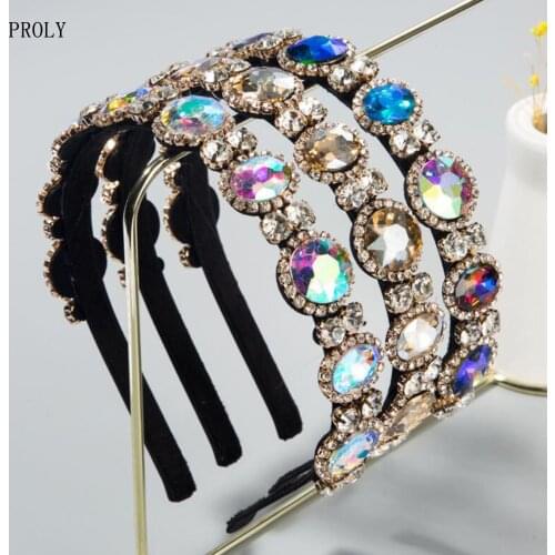 PROLY New Fashion Baroque Hair Accessories Shining Rhinestone Hairband Fresh High-end Symmetrical Hair Band Women Party Gift