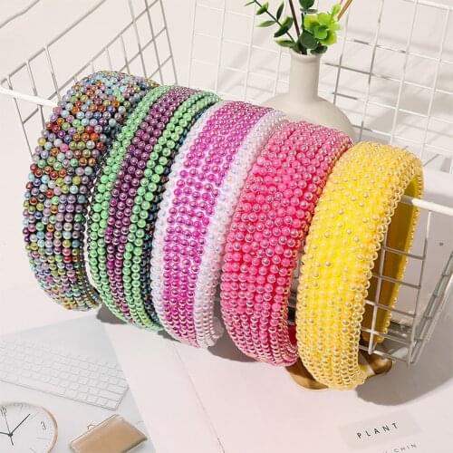 Fashion Handmade Hair Accessories Baroque Style Thick Sponge Hair Hoop Full Pearls Padded Headbands Luxury Shiny Head Hoop