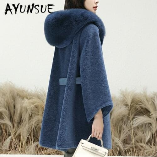 Real Fur Coat 100% Wool Jacket Women Clothes 2020 Fox Fur Collar Sheep Shearing Winter Coat Women Korean Fur Tops 18168 YY2199
