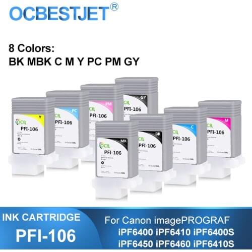 PFI-106 130ML Compatible Ink Cartridge With Full Ink For Canon iPF6400 iPF6400S iPF6400SE iPF6410 iPF6450 iPF6460 8Colors/Set