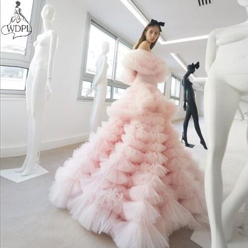 Amazing Layered Tulle Ball Gown Prom Dresses Puffy Lush Off the Shoulder Pageant Evening Dress Party Gowns Maxi Robe de soiree