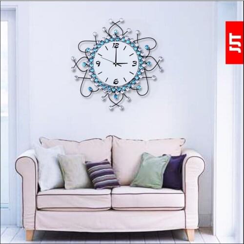 Luminousness dream blue modern living room wall clock diamond luxury fashion rustic silent watch