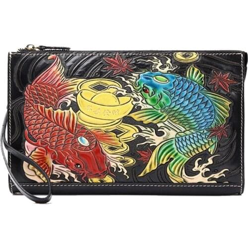 Handmade Women Men Vegetable Tanned Leather Color Carp Bag Money Holder Clutch Purse Cigarette Pocket Clutches Envelope