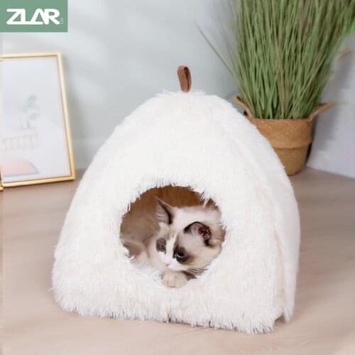 Super Soft Long Plush Warm Pet Mat Cute Lightweight Kennel Cat Sleeping Basket Bed Triangle Fluffy Comfortable Touch Pet Product