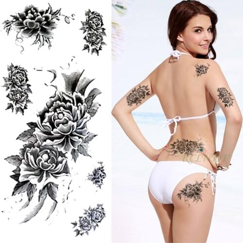 Waterproof Temporary Tattoo Sticker Peony Totem Fake Tatto Flash Tatoo henna back leg Arm hand foot tatouage for Girl Women lady