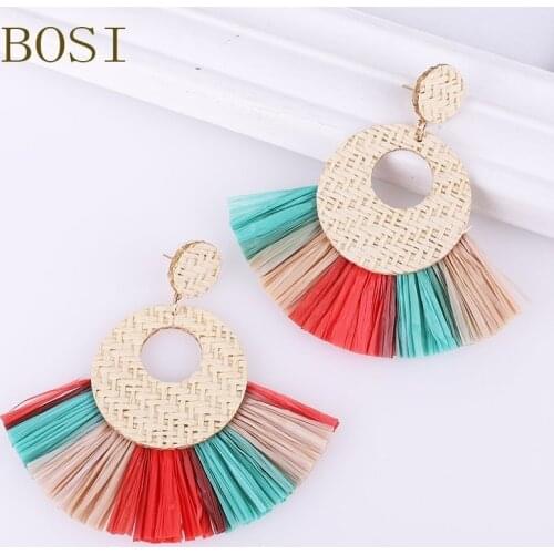 New Rattan Handmade Tassel Earrings for Women bohemian Round Dangle Earing African Statement Geometric Fringe Fashion Jewelry
