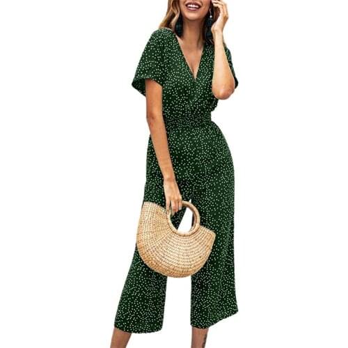 New Summer Jumpsuit Polka Dot Printing All-match Casual Women V-neck Jumpsuits Rompers Vacation Beach Streetwear Pocket Loose