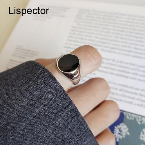 Lispector 925 Sterling Silver Korean Simple Hip Hop Black Flat Rings for Women Minimalist Wide Ring Retro Rock Punk Jewelry Gift