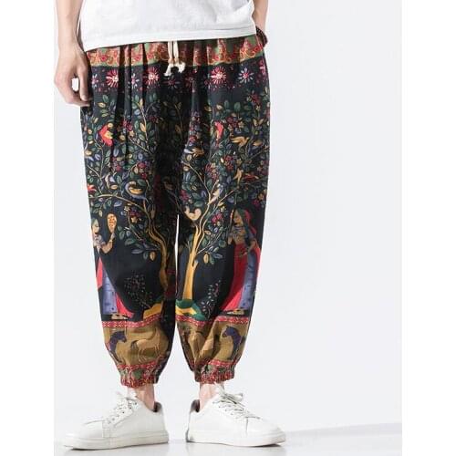 2020 youth linen casual gray ordinary animal pattern trousers mid-waist linen without elastic