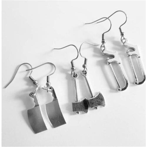 3 Pairs/set Ceative axe Earrings saw earrings Horror Weapons Earrings Cool tool Gift Tool Jewelry Gift Halloween Gift