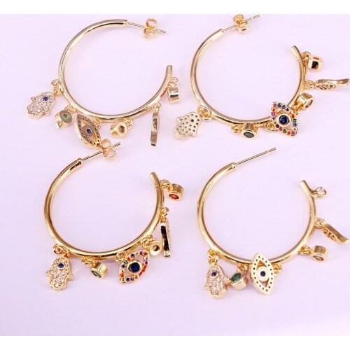 4Pairs, Latest Fashion Circle Earrings Top Quality Jewelry Studs With CZ Eye Wing Hand Charm Earrings For Women Girls