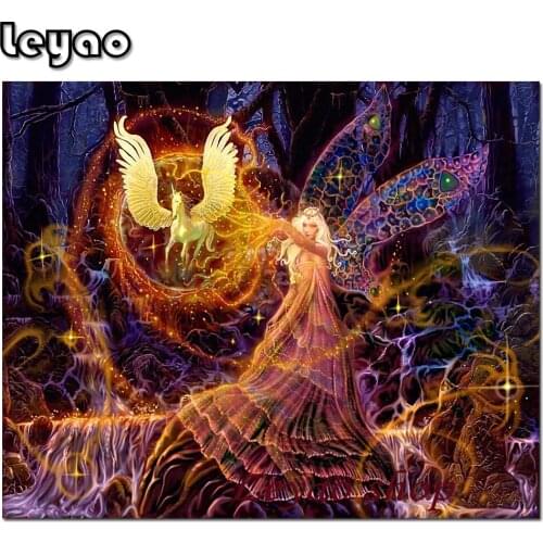 5D Diy Diamond Painting Magic Fairy Unicorn Golden Cross Stitch Diamond Embroidery Fansity Pattern Full Round Mosaic Home Decor