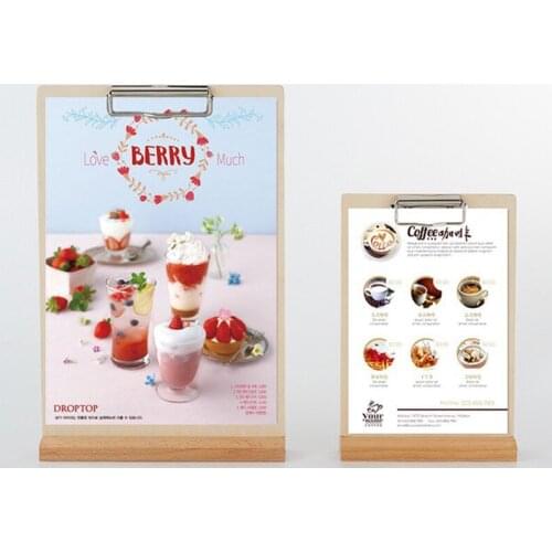 A4 Table Wooden Menu Flyer Clip Board Paper Document Organizer Menu Poster Frame Holder Display Stand