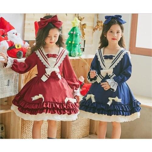 Palace Lori girl Lace Knee-length Dress Lass Sweet Christmas Flare Sleeve Japan Style Children Lolita Dress B367