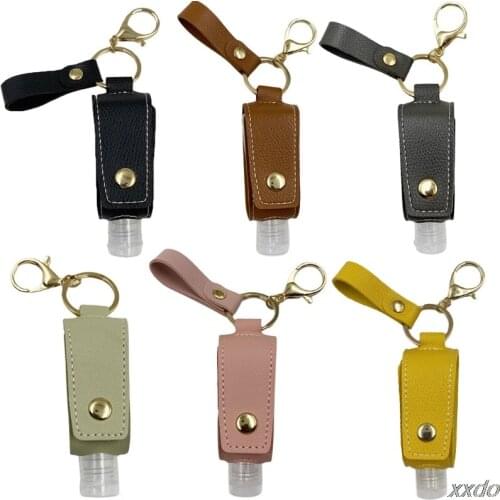 Travel Portable 30ml Empty Refillable Bottle with Faux Leather Holder Keychain Clips Leakproof Hand Sanitizer Container