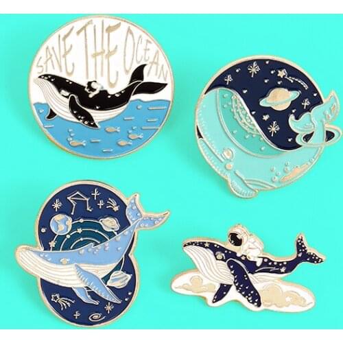 Ocean style Enamel Pin Save the Ocean Astronaut Whale Adventure in Space Ocean Brooches Bag Lapel Pin Badge Jewelry Gift