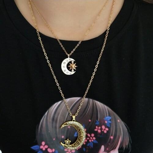 Hzew Ancient gold color moon star sun pendant necklace for women man gift