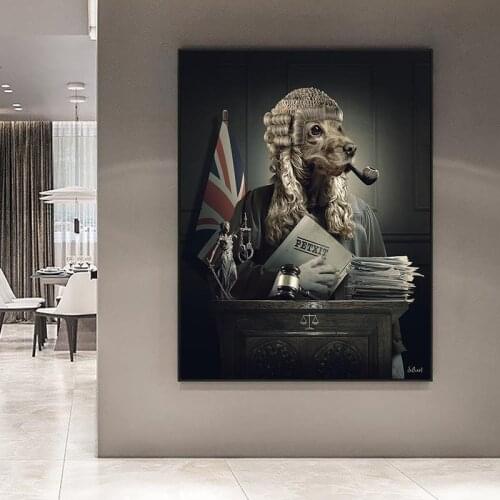 Modern Dogs Wear Judges Clothes Oil Painting Canvas Painting Interesting Animals Prints on Canvas for Living Room Decor