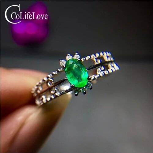 Vintage silver emerald ring for woman 4mm natural SI grade emerald ring real 925 silver emerald jewelry romantic gift for woman