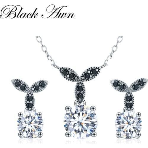 [SODROV] 925 Sterling Silver Fine Jewelry Sets Trendy Engagement Wedding Necklace+Earring for Women PT035