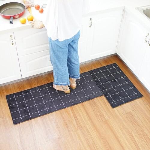 Modern Plaid Kitchen Mat Flannel Entrance Door Mat Home Hallway Floor Decoration Living Room Carpet Bathroom Anti-Slip Area Rugs