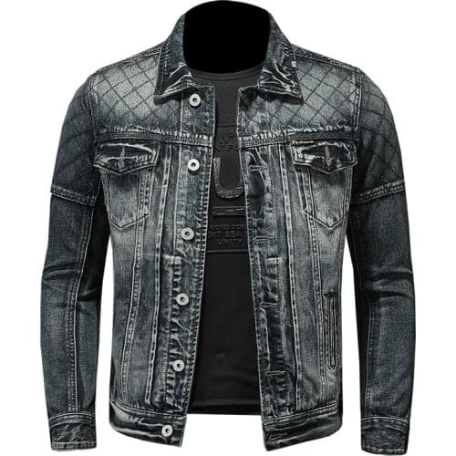Fashion Mens Denim Jacket Vintage Men Biker Motorcycle Jackets Slim Fit Distressed Embroidery Casual Jeans Coat Drop Shipping