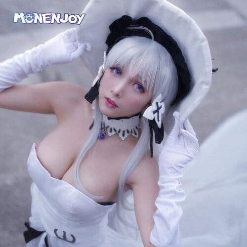 Monenjoy Azur Lane Illustrious Cosplay Wig Royal Navy HMS Aircraft Carrier Silvery White Cos Hair