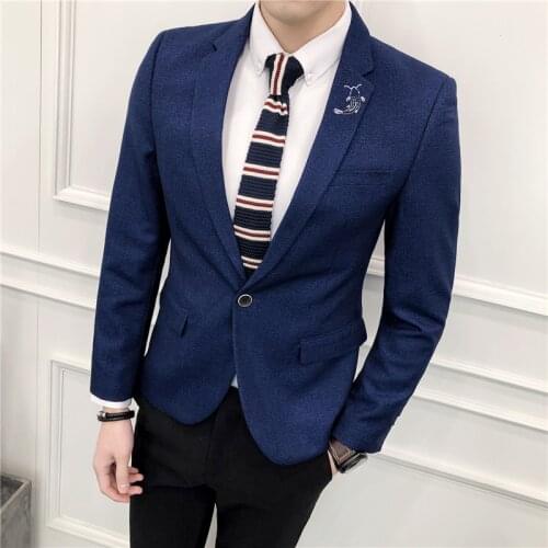 Small Embroidery Blazer Men Slim Fit Black Blue Chaquetas Hombre De Vestir Blazer Masculino Slim Fit Blaze Homme Suit Jacket Men