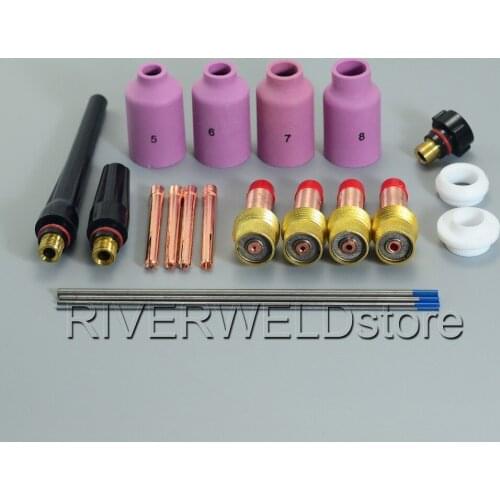 TIG KIT Ceramic Shield Cup & Back Caps & Collet Body Consumables Accessories Fit TIG Welding PTA SR DB WP 17 18 26, 21PK