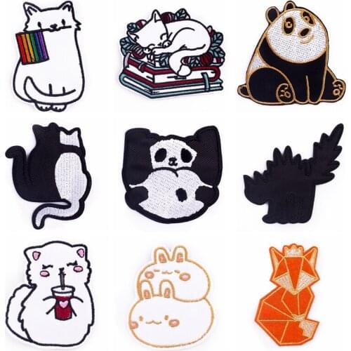 Panda Cat Badges Iron On Patches Cute Animal Patches For Clothing Stickers DIY Cartoon Embroidery Patches For Clothes Decor