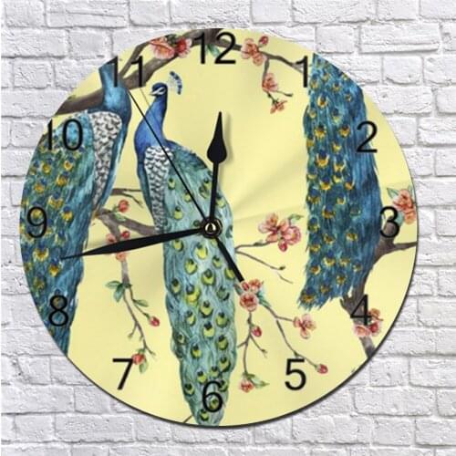 10Inch Peacocks Wall Clocks Decorative Numeral Digital Dial Mute No Ticking Sound Battery Operated Clocks for Childrens Bedroom