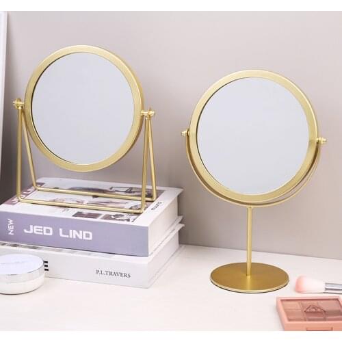 Nordic Wrought Iron Desktop Makeup Mirror Modern Home Decoration Desktop Dressing Table Mirror Mirrors for Bedroom Hand Mirror